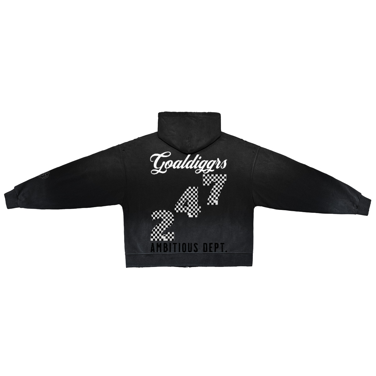 BLACK PROPERTY WASHED DISTRESSED ZIP-UP HOODIE