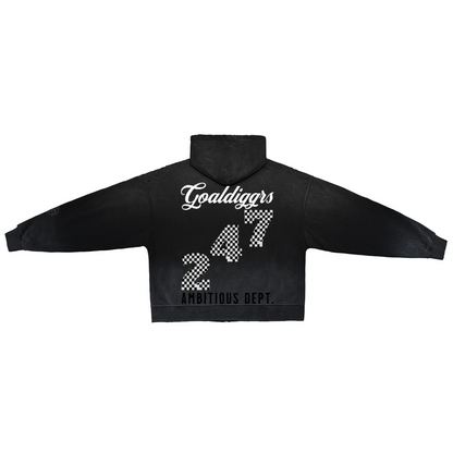 BLACK PROPERTY WASHED DISTRESSED ZIP-UP HOODIE