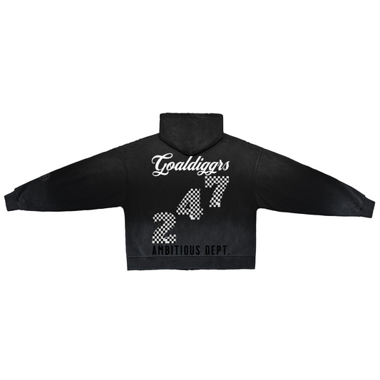 BLACK PROPERTY WASHED DISTRESSED ZIP-UP HOODIE