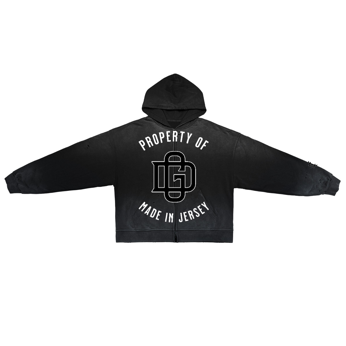 BLACK PROPERTY WASHED DISTRESSED ZIP-UP HOODIE
