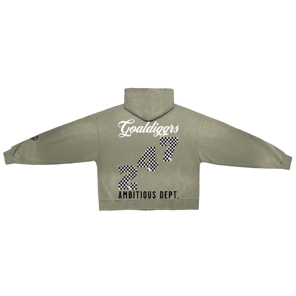 CAMEL PROPERTY WASHED DISTRESSED ZIP-UP HOODIE