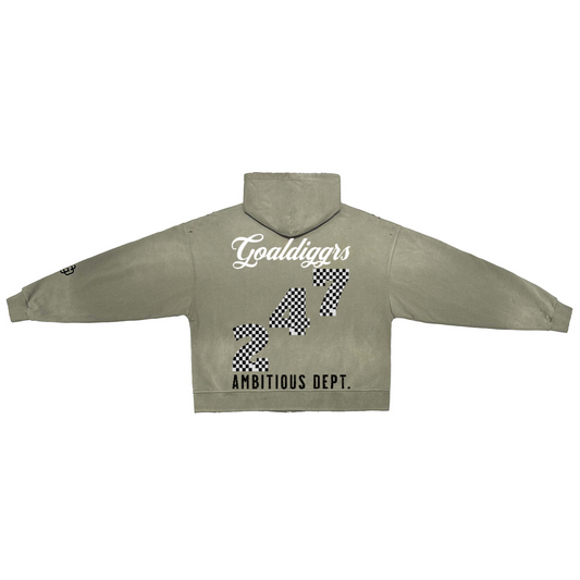 CAMEL PROPERTY WASHED DISTRESSED ZIP-UP HOODIE