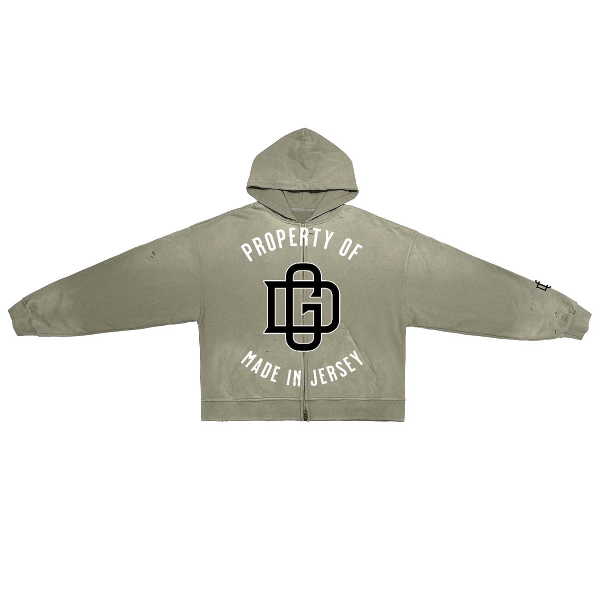 CAMEL PROPERTY WASHED DISTRESSED ZIP-UP HOODIE