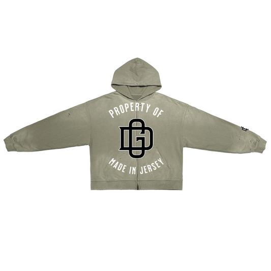 CAMEL PROPERTY WASHED DISTRESSED ZIP-UP HOODIE