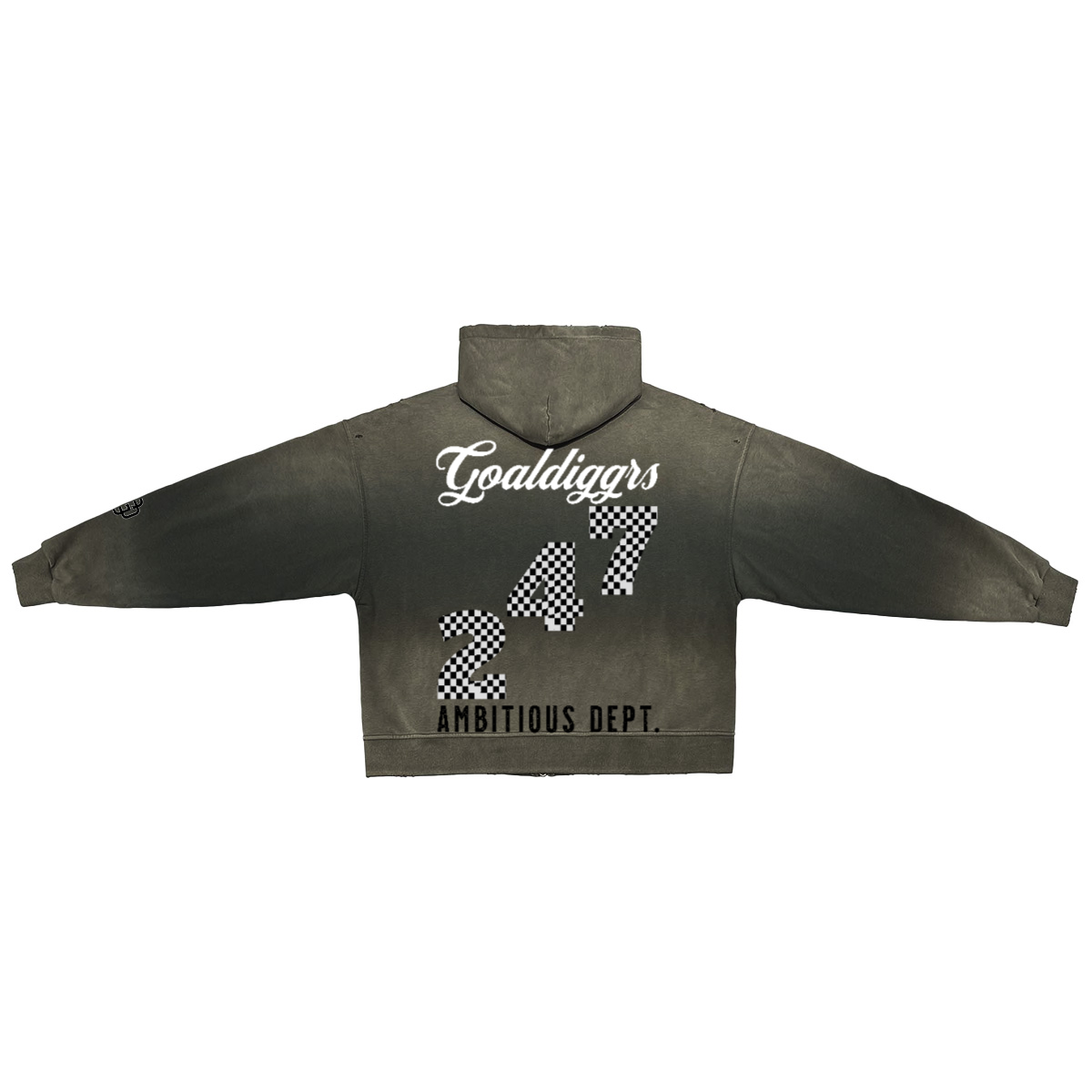 GRAY PROPERTY WASHED DISTRESSED ZIP-UP HOODIE