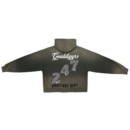 GRAY PROPERTY WASHED DISTRESSED ZIP-UP HOODIE