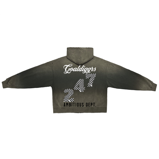 GRAY PROPERTY WASHED DISTRESSED ZIP-UP HOODIE