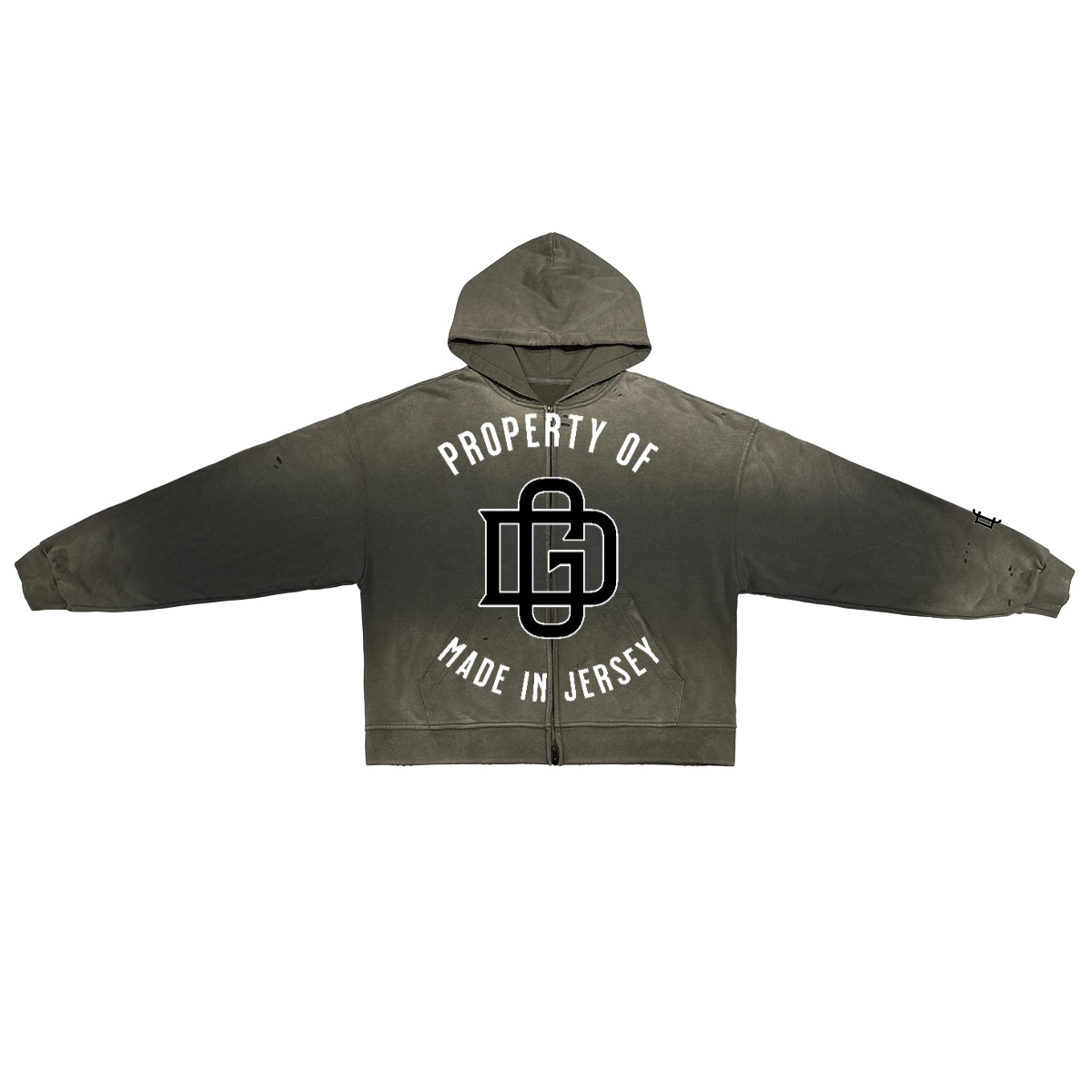 GRAY PROPERTY WASHED DISTRESSED ZIP-UP HOODIE