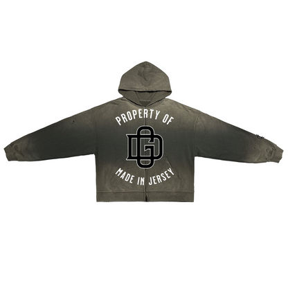 GRAY PROPERTY WASHED DISTRESSED ZIP-UP HOODIE