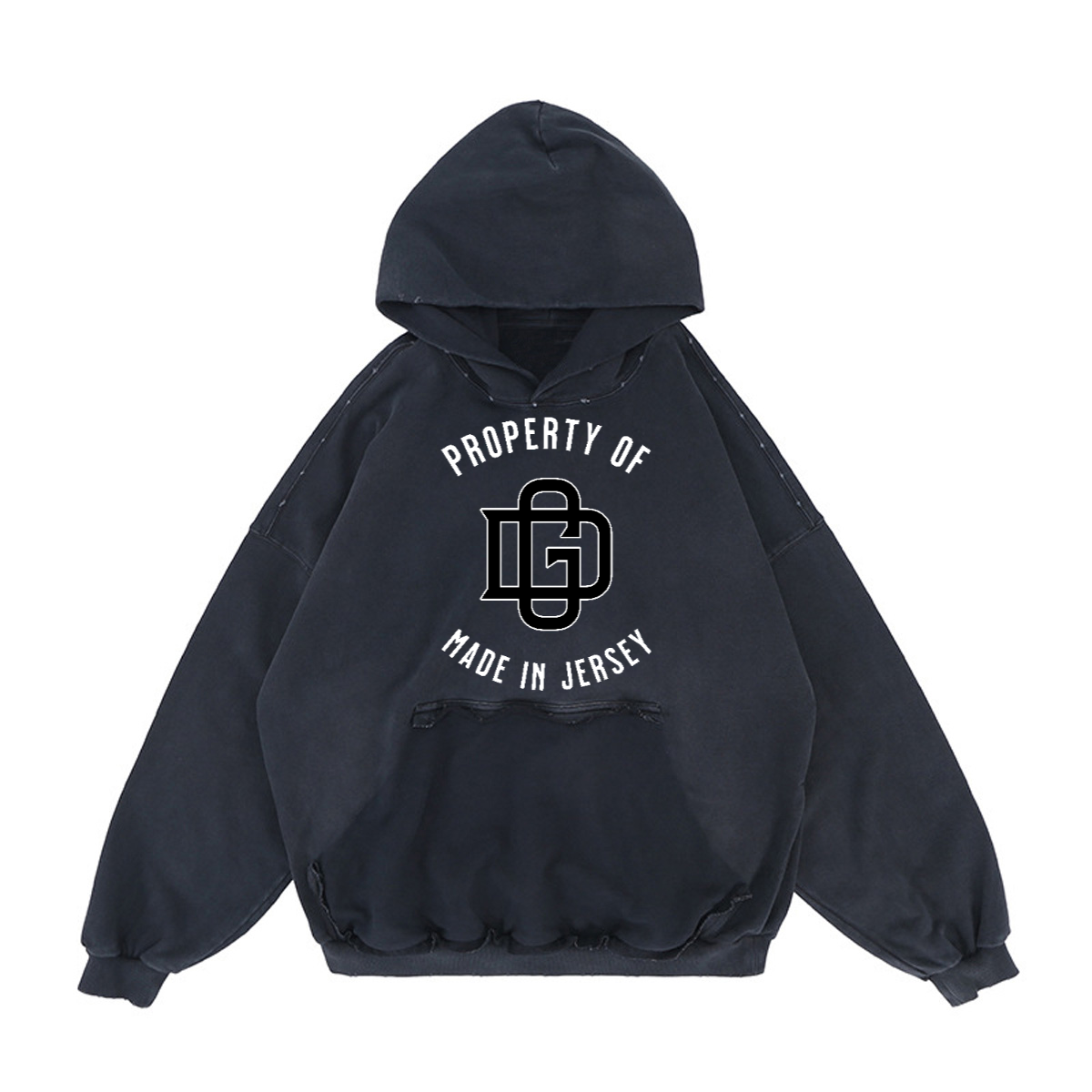 GRAY PROPERTY REVERSE POCKET DISTRESSED HOODIE