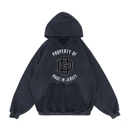 GRAY PROPERTY REVERSE POCKET DISTRESSED HOODIE