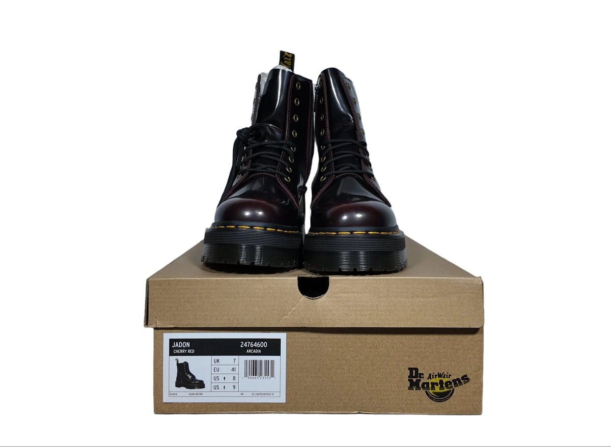 DR. MARTENS JADON ARCADIA LEATHER PLATFORM LACE UP BOOT (CHERRY RED) SIZE 8 MENS