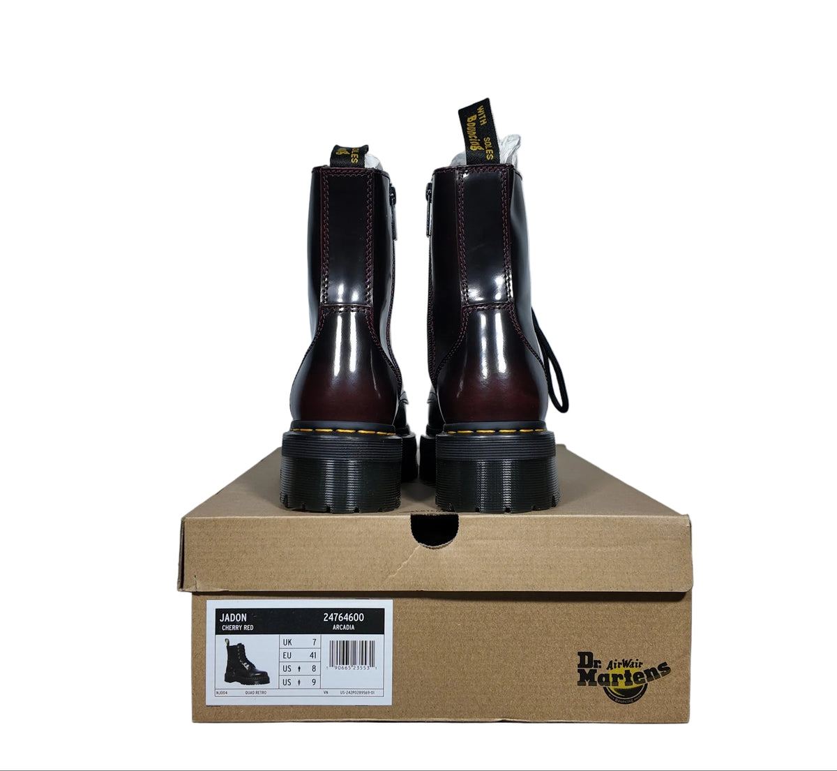 DR. MARTENS JADON ARCADIA LEATHER PLATFORM LACE UP BOOT (CHERRY RED) SIZE 8 MENS