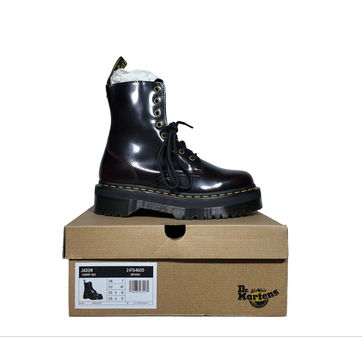 DR. MARTENS JADON ARCADIA LEATHER PLATFORM LACE UP BOOT (CHERRY RED) SIZE 8 MENS